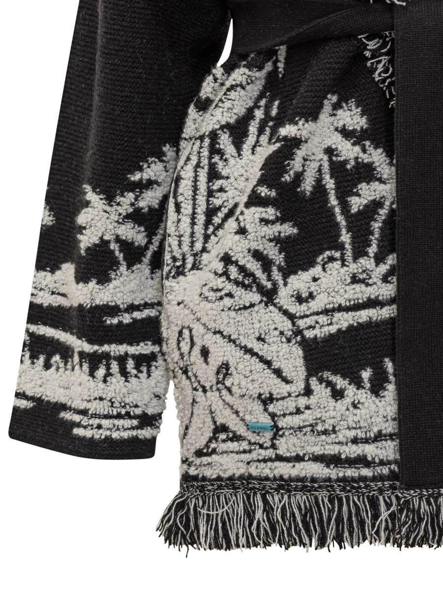 Alanui Alanui – Schwarze Strickjacke mit tropischem Muster und Fransen
