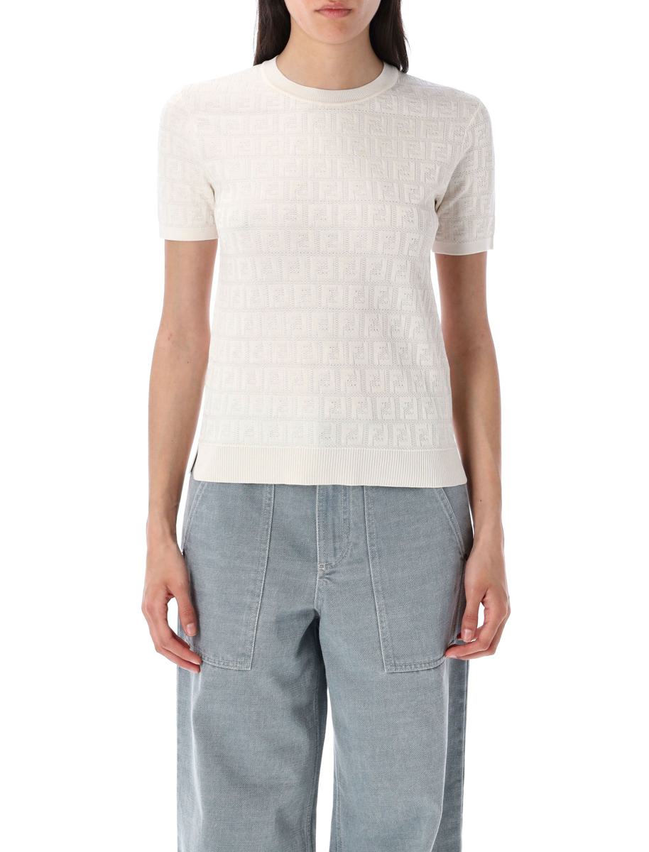 Fendi – T-Shirt aus Strick mit FF-Spitze