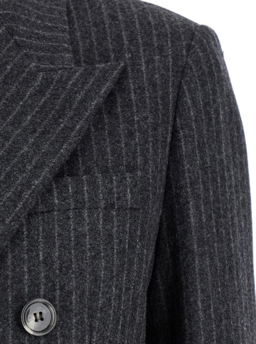 Grau gestreifte Zweireiherjacke aus Wolle für Damen