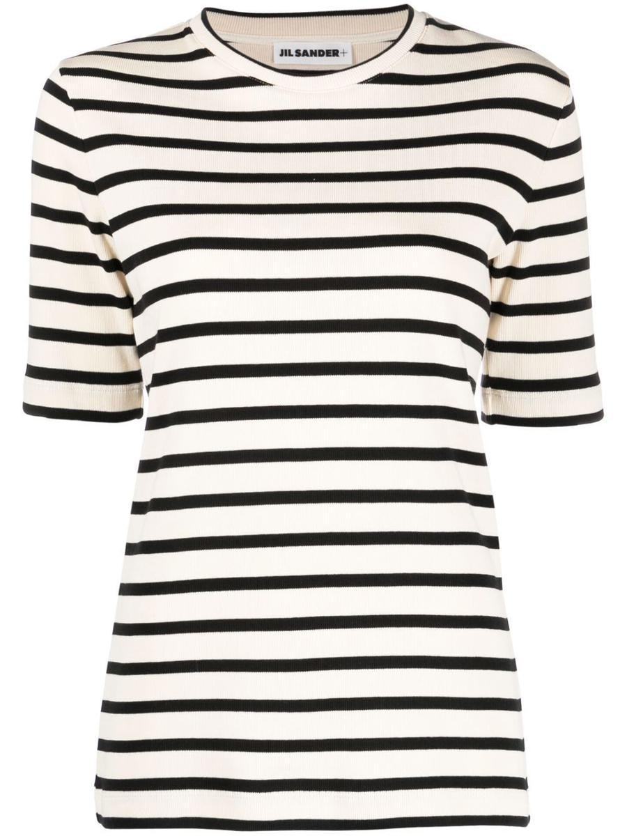 Jil Sander – Weißes gestreiftes T-Shirt mit blauen Streifen