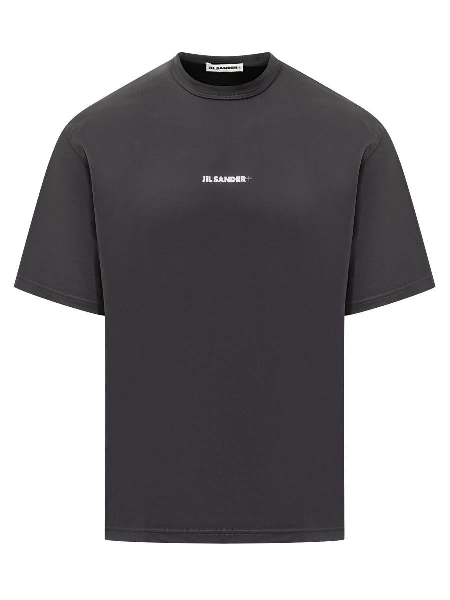 Jil Sander – Schwarzes T-Shirt mit weißem Logo Jil Sander