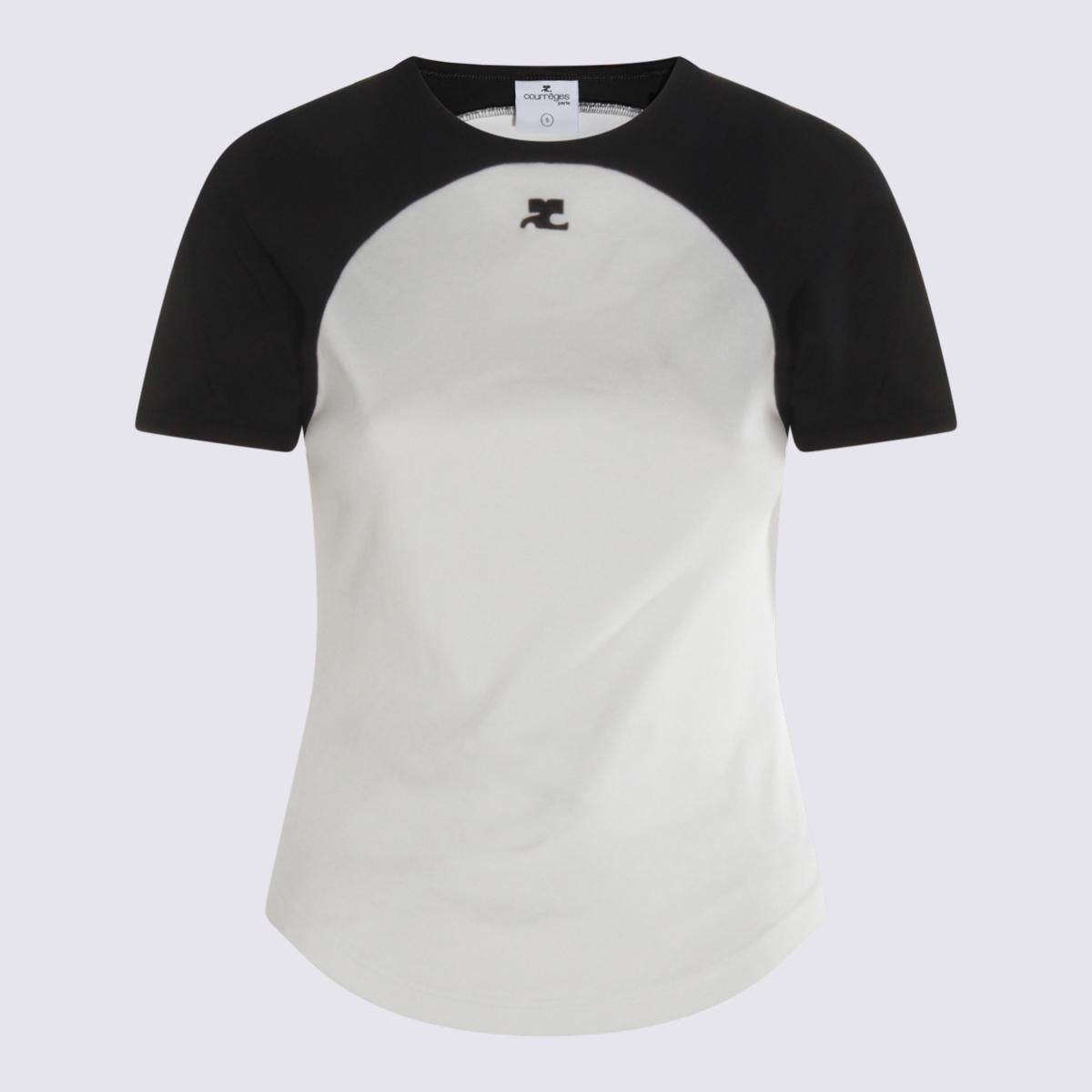 Courrèges Weißes und schwarzes Baumwoll-T-Shirt