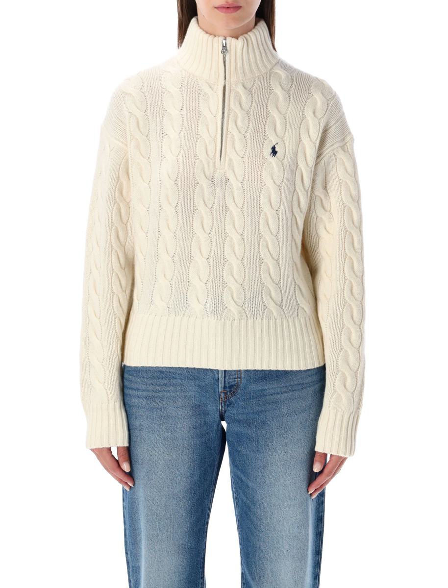 Polo Ralph Lauren – Zopfmusterpullover aus Wolle und Kaschmir mit halbem Reißverschluss