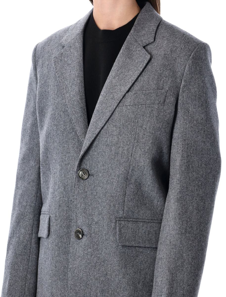 AMI Paris – Graue, einreihige Jacke aus Wollflanell mit lockerer Passform