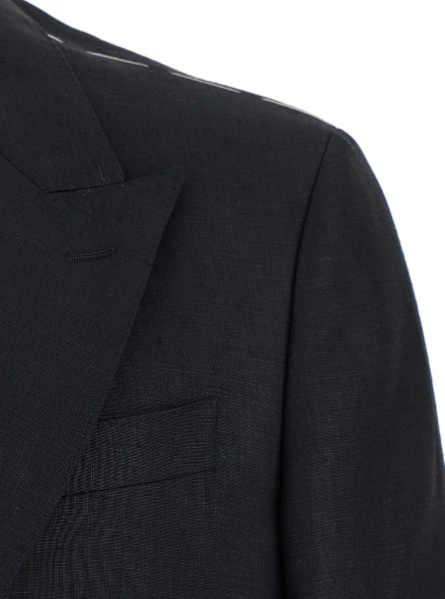 Schwarze Zweireiherjacke mit Revers aus Leinen für Herren