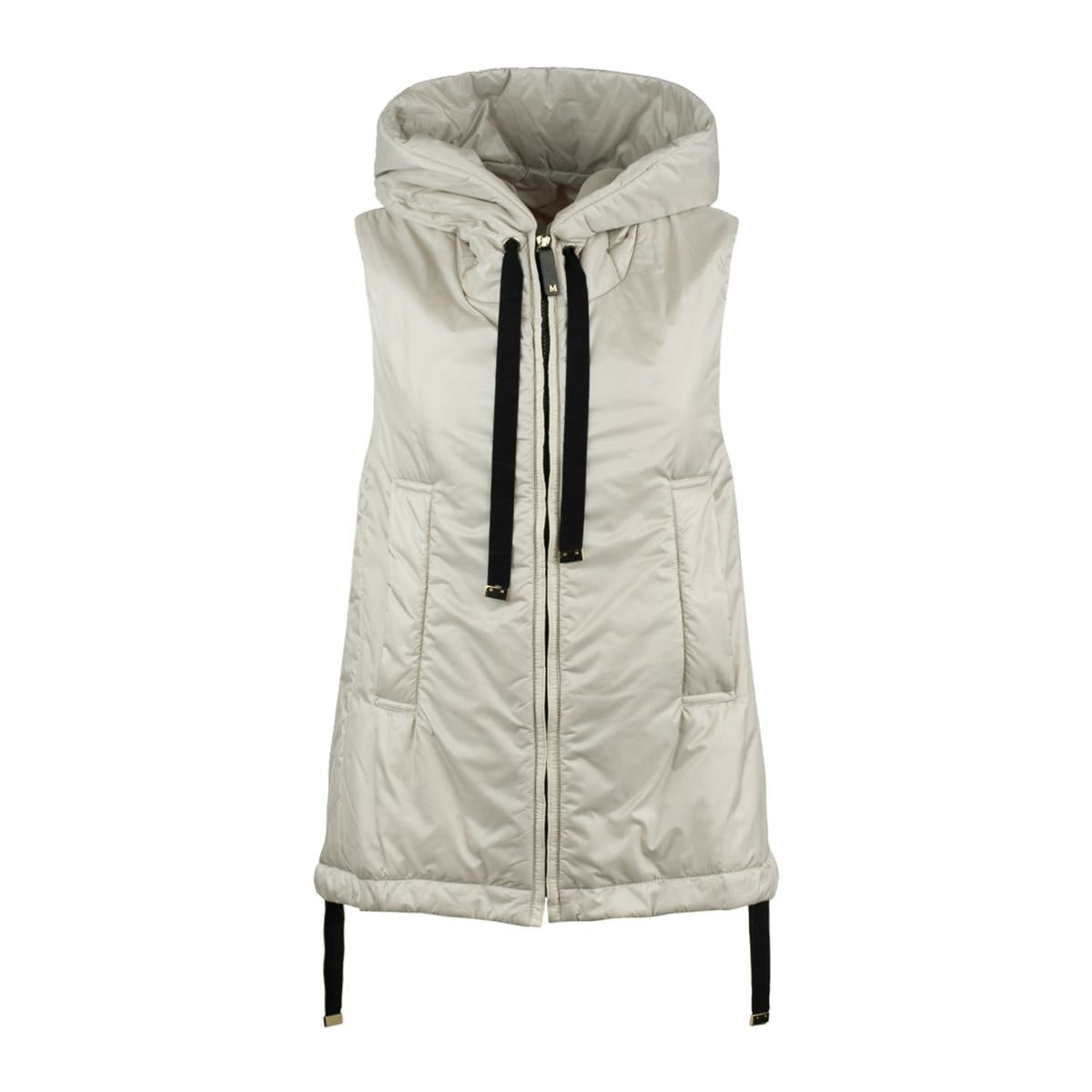 Max Mara Beige Wattierte Weste mit Kapuze aus tropffreiem Canvas