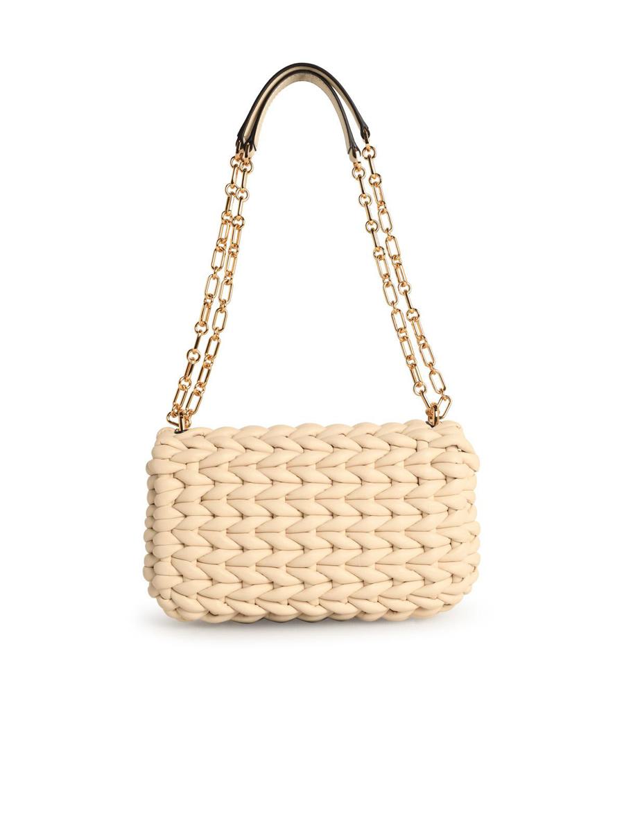 Michael Kors „Tribeca“-Umhängetasche aus geflochtenem Leder in Hellcreme