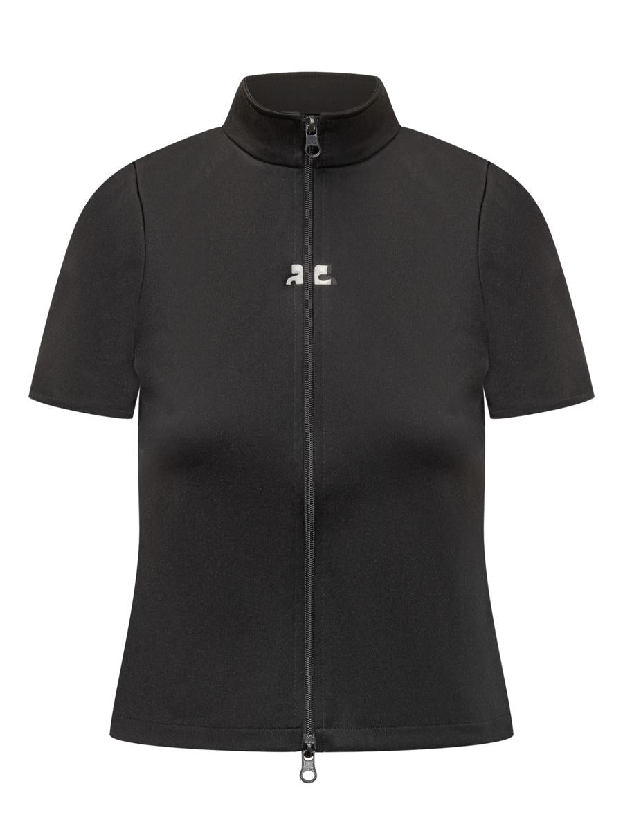 Courrèges Schwarzes Courrèges-T-Shirt mit Reißverschluss