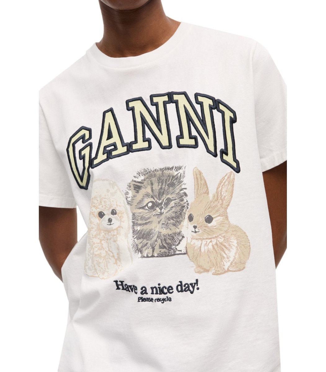 Weißes T-Shirt „Animals“ von Ganni