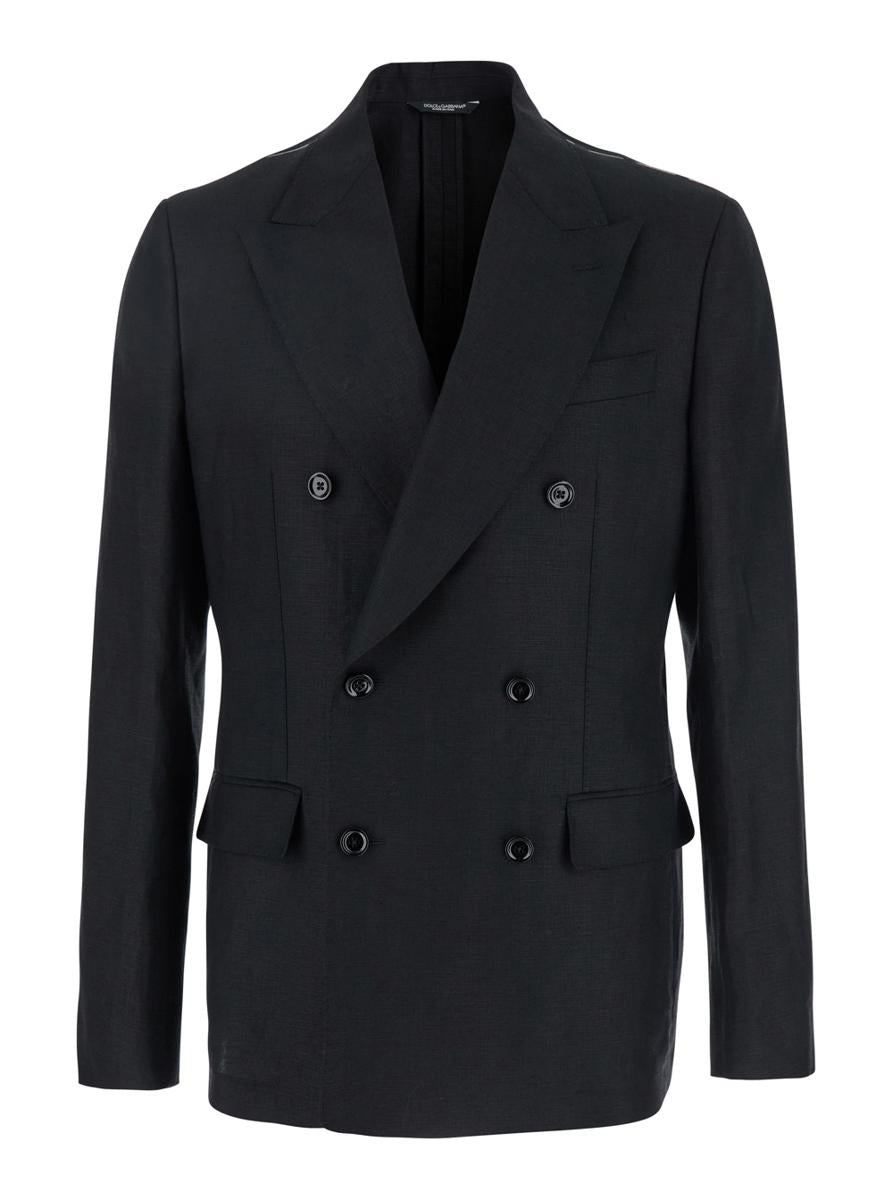 Schwarze Zweireiherjacke mit Revers aus Leinen für Herren