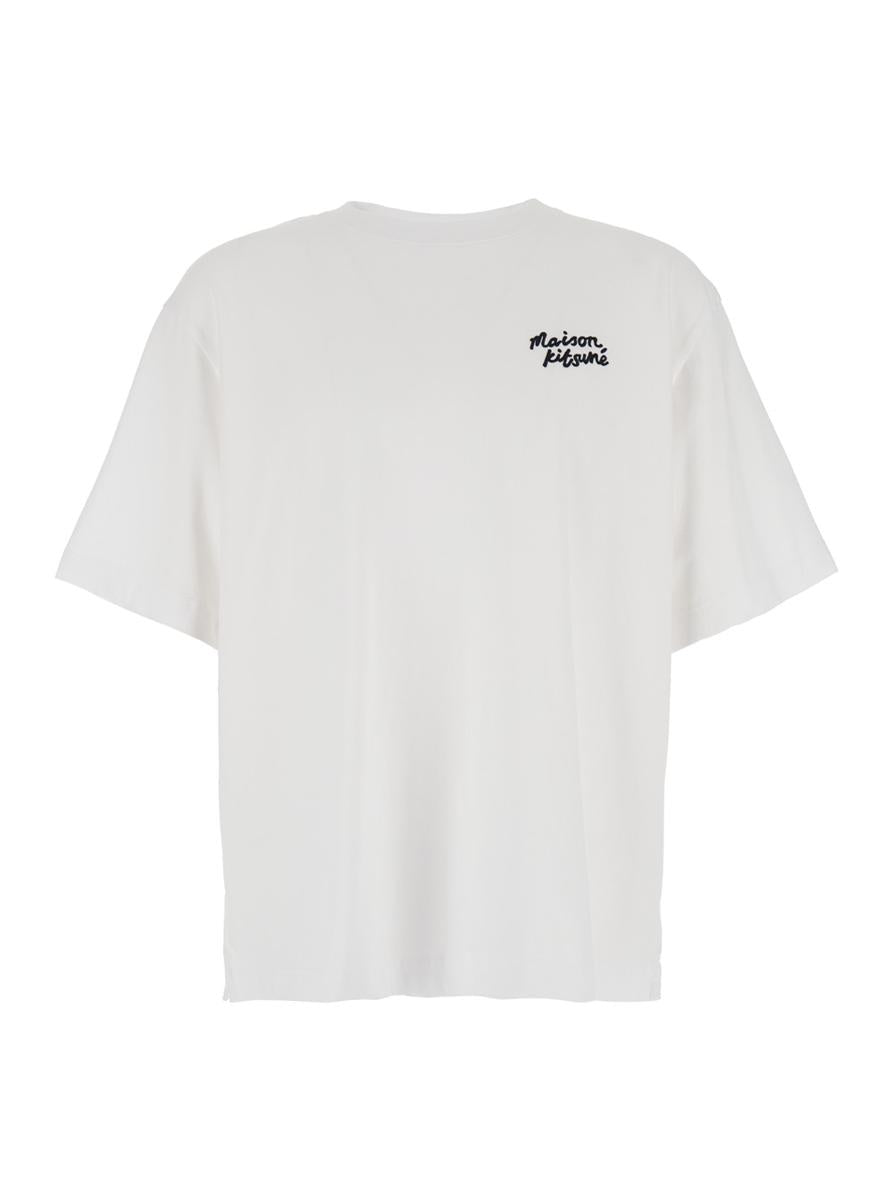Weißes T-Shirt mit aufgesticktem Logo-Schriftzug auf der Vorderseite aus Baumwolle