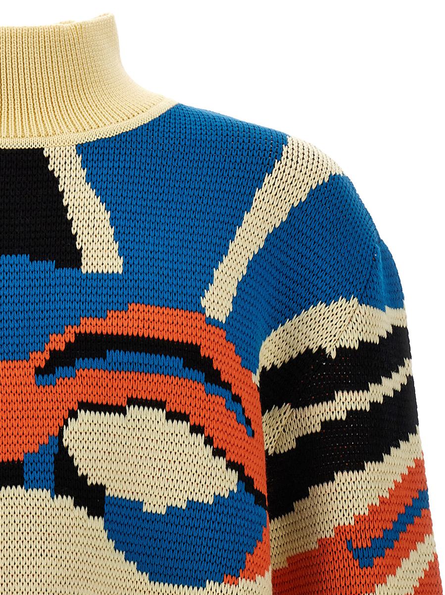Blaumarmorierter Jacquardpullover
