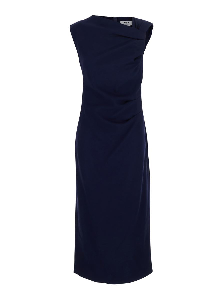 Blaues Kleid mit Rüschendetails aus Viskosemischung für Damen
