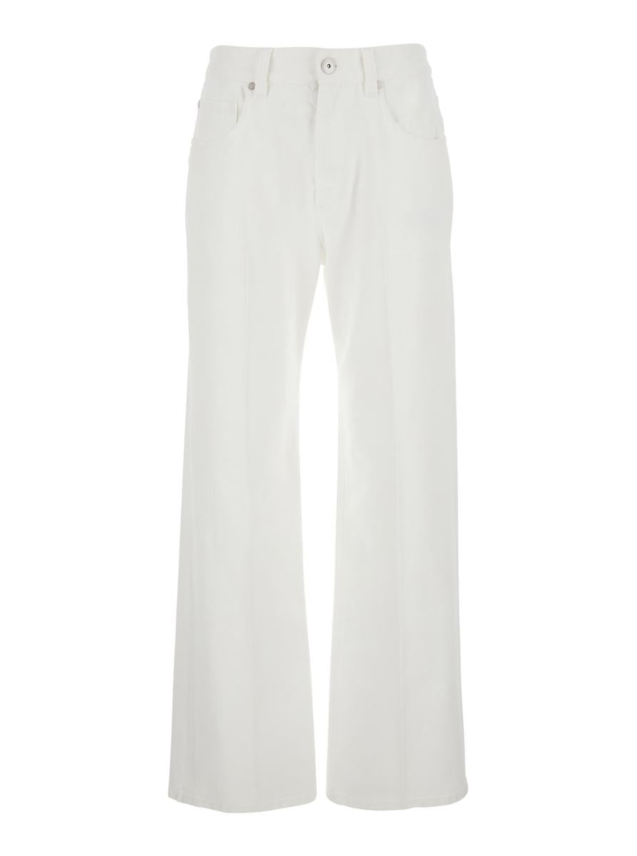 Weiße Five-Pocket-Hose mit Logo-Patch auf der Rückseite aus Baumwolle für Damen