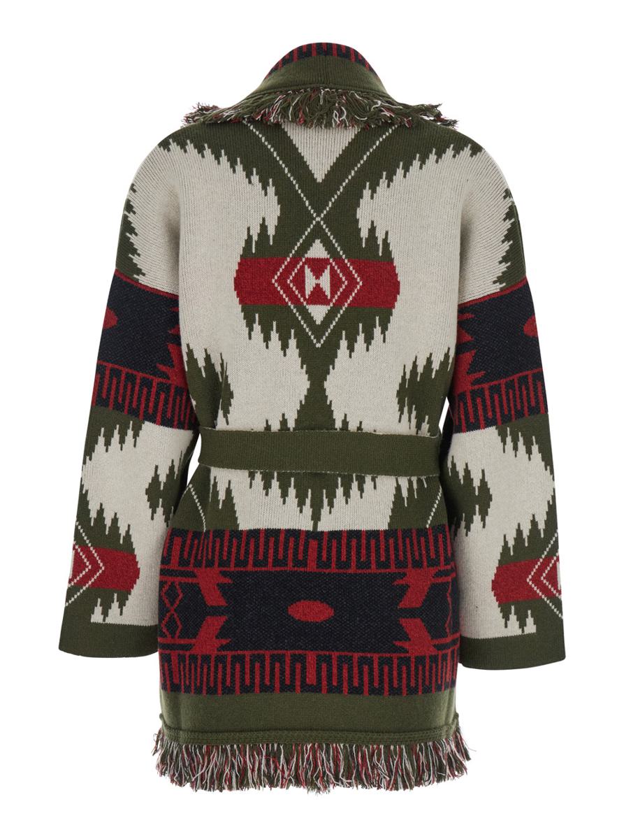 Jacquard-Cardigan mit Symbol Elfenbein/Oliv