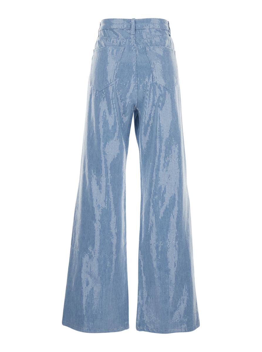 Hellblaue Five-Pocket-Jeans mit Allover-Pailletten aus Stoff für Damen