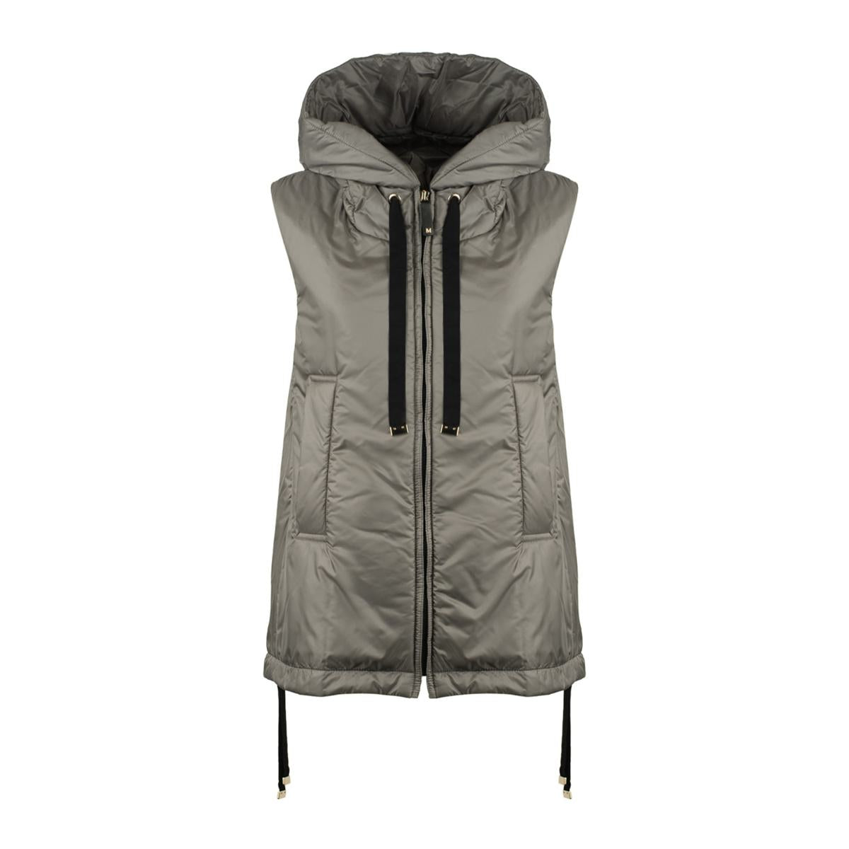 Max Mara Anthrazitgraue Wattierte Weste mit Kapuze aus tropffreiem Canvas