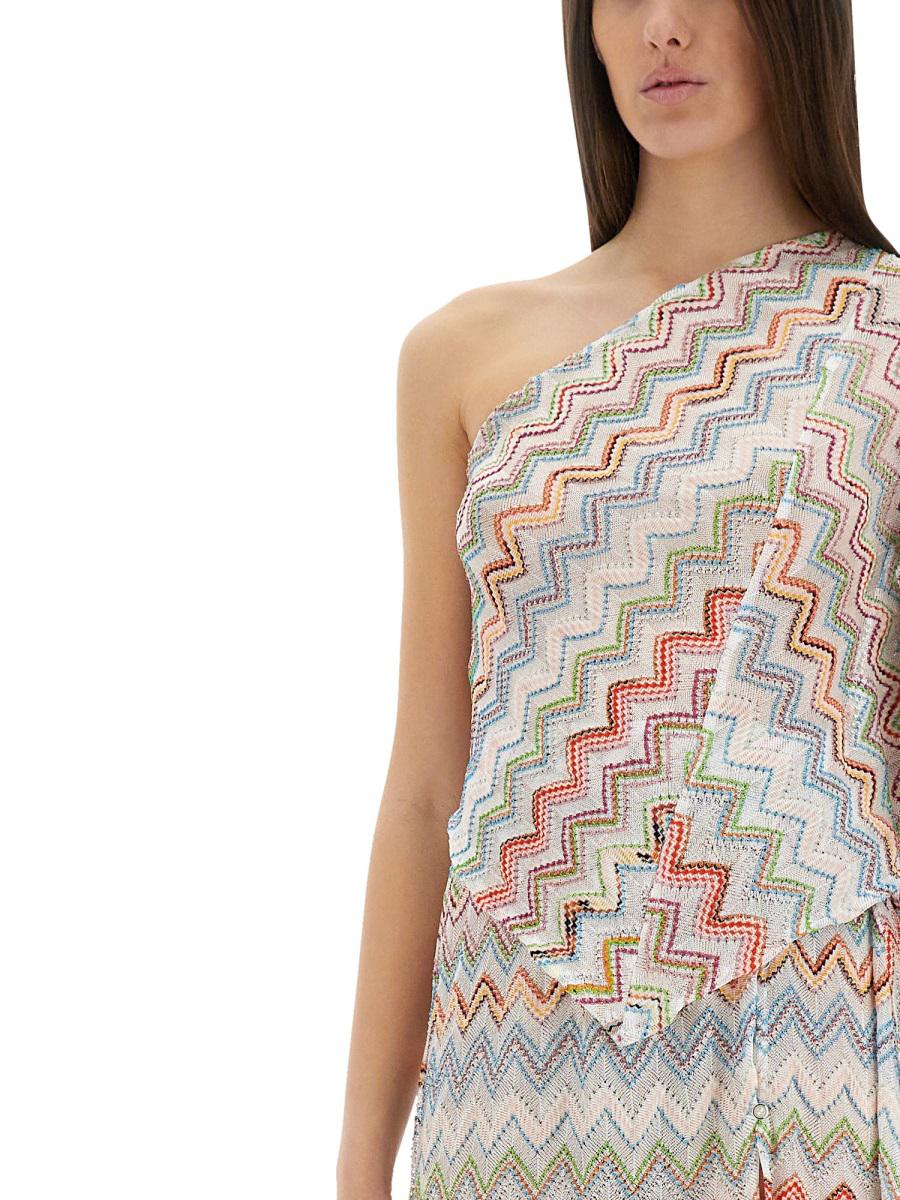 Missoni One-Shoulder-Top mit 3D-Lamé-Zickzackmustern