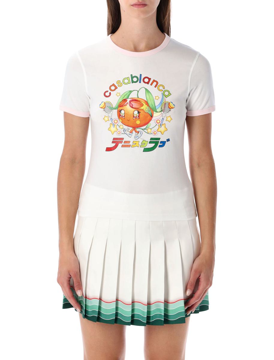 Casablanca – Weiß-oranges T-Shirt aus Bio-Baumwolle mit Ringer-Motiv