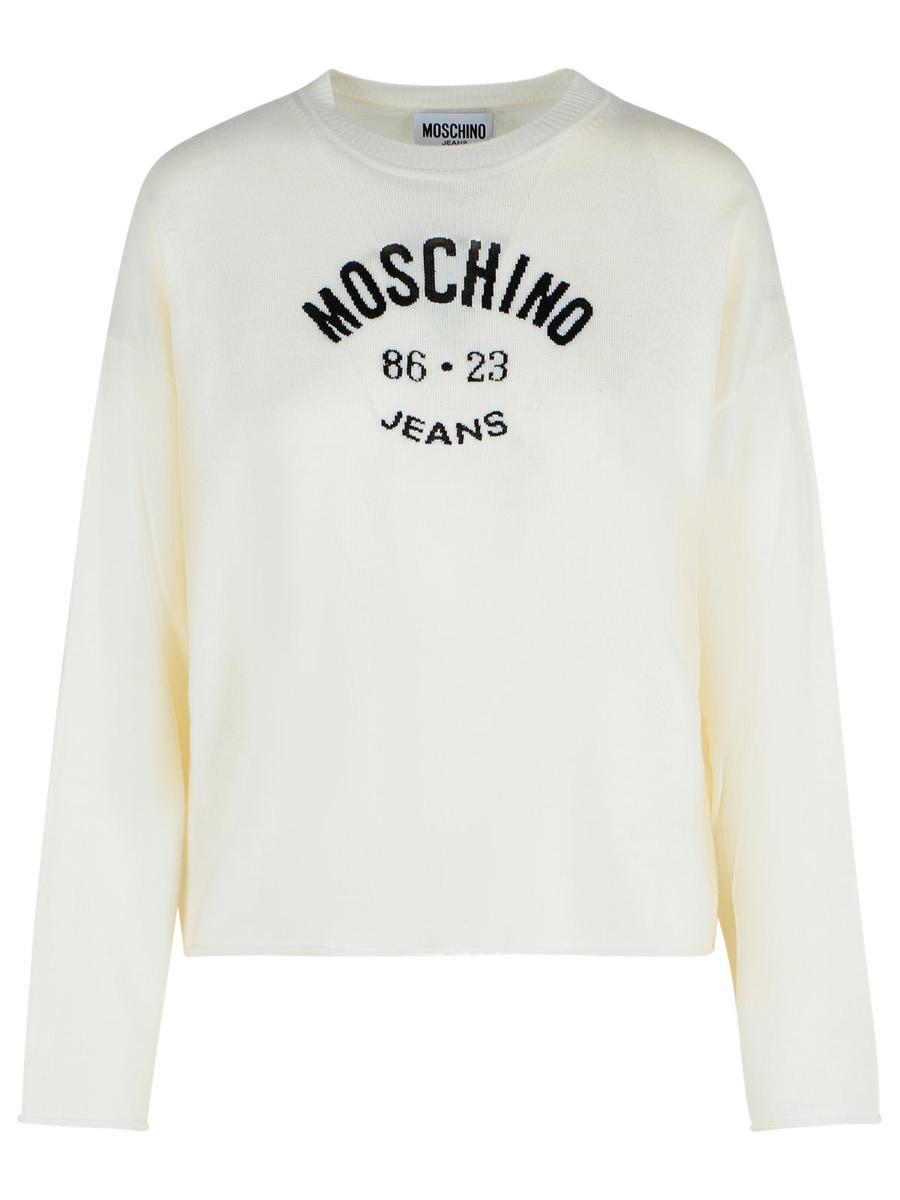 Moschino Jeans – Elfenbeinfarbener Pullover aus Schurwolle