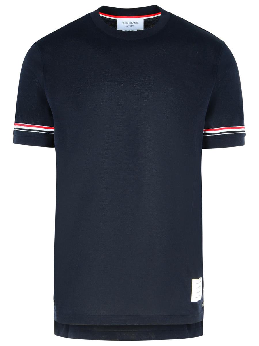 Thom Browne – Marineblaues Baumwoll-T-Shirt „Cuff“