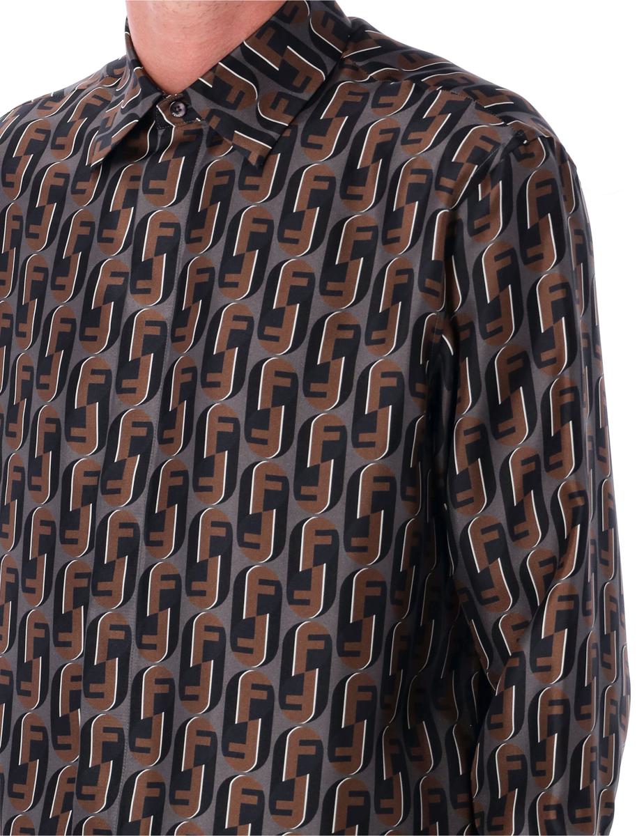 Fendi Braunes bedrucktes Seidenhemd „Nity“