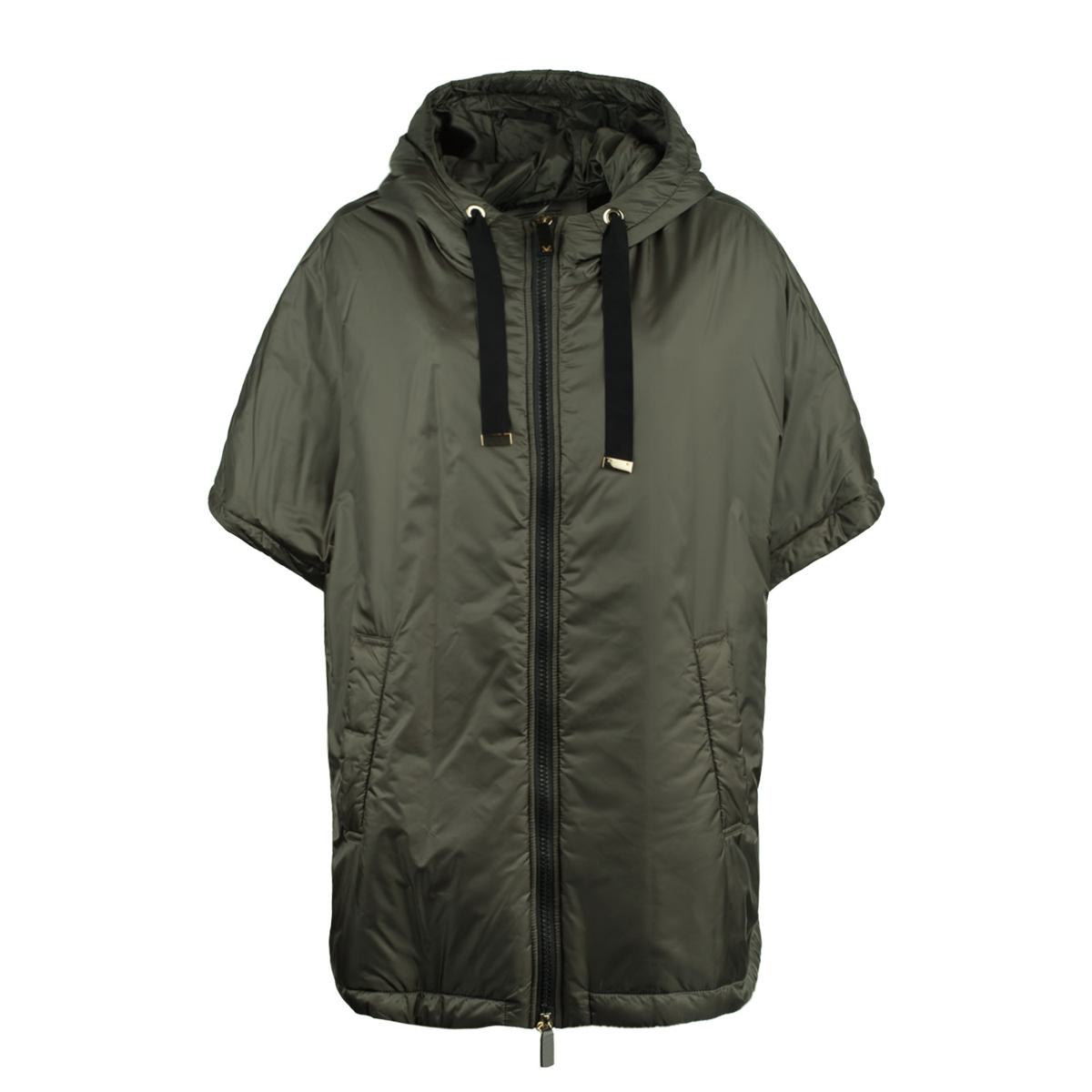 Max Mara – Gepolsterter Umhang in Grün-Khaki mit tropfnasser Canvas-Kapuze