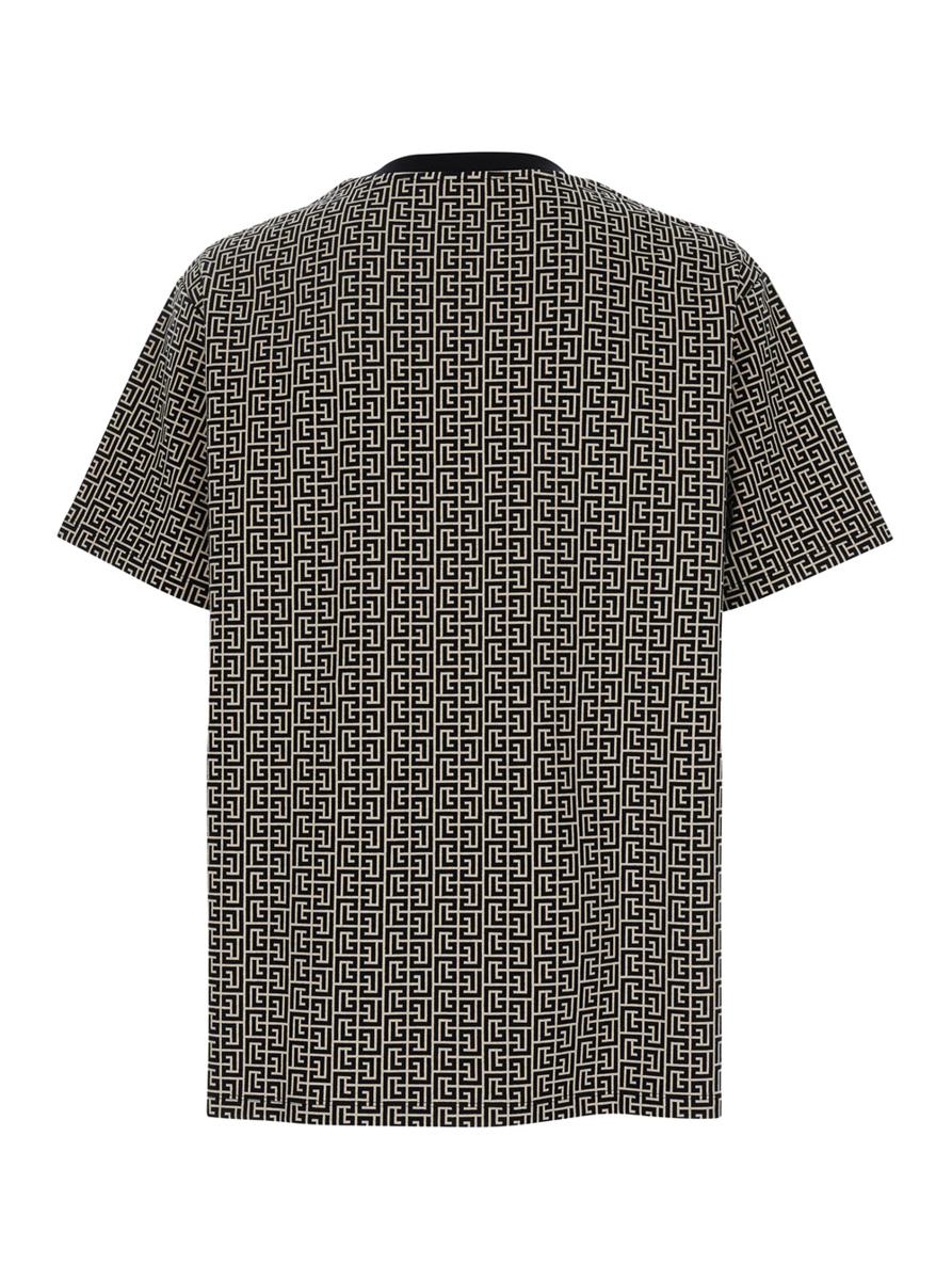 Graues T-Shirt mit Logo auf der Brust und Allover-Labyrinth-Motiv aus Baumwolle für Herren