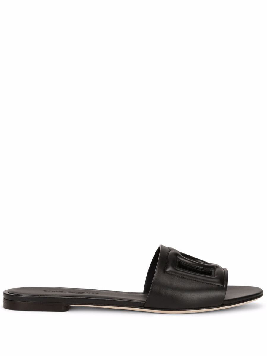 Dolce & Gabbana Flache Ledersandalen mit DG-Logo