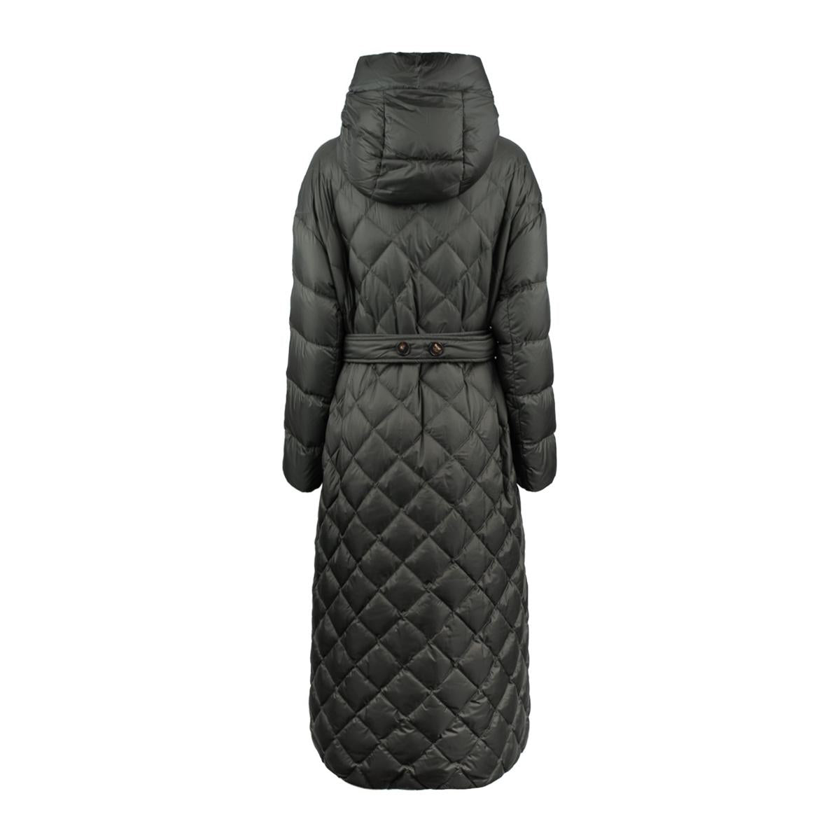 Max Mara – Lange Daunenjacke mit Rautenmuster und Kapuze