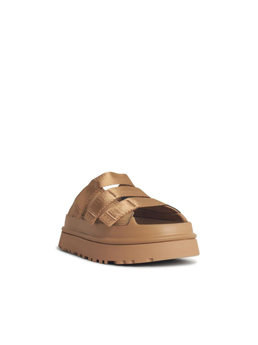 UGG „Goldenglow“ Hausschuhe aus beigem Stoffmix