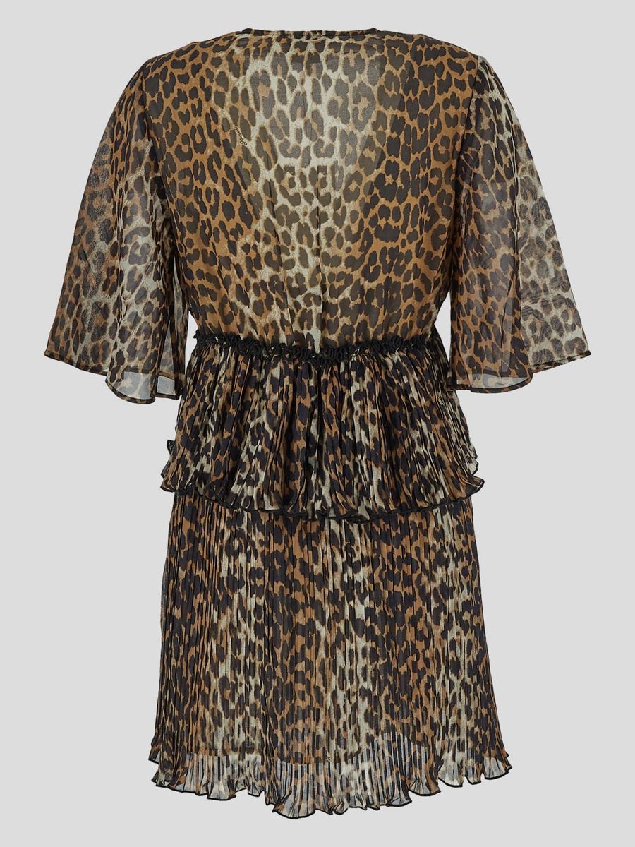 Ganni – Plissiertes Georgette-Minikleid mit Volant und V-Ausschnitt