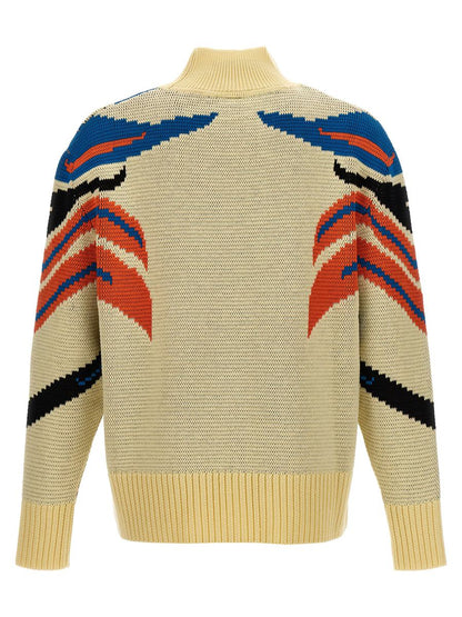 Blaumarmorierter Jacquardpullover