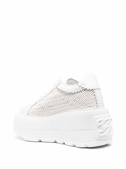 Weiße Plateau-Sneakers mit verwobenem Design aus Polyurethan für Damen