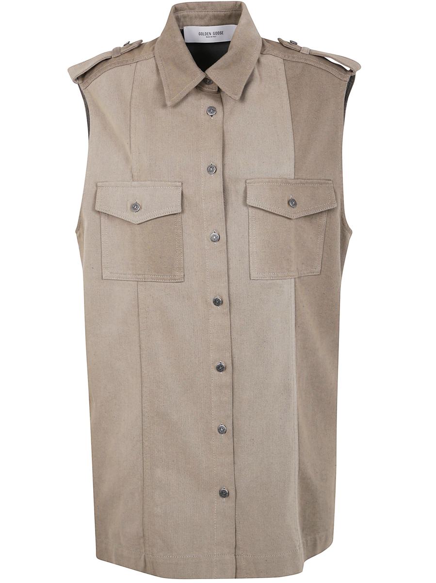 Golden Goose "Journey W`S" Osanne Hemdkleid Ärmellos Baumwoll-Denim Full Sly Wash Kleidung