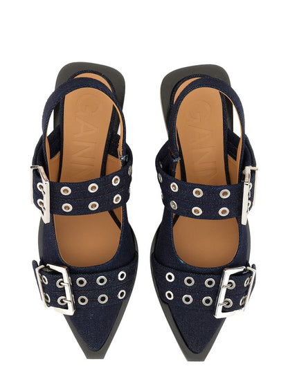 Ganni Denim-Slingback-Ballerinas
