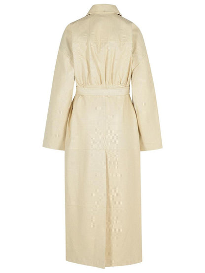Sportmax – Trenchcoat aus elfenbeinfarbenem Leder