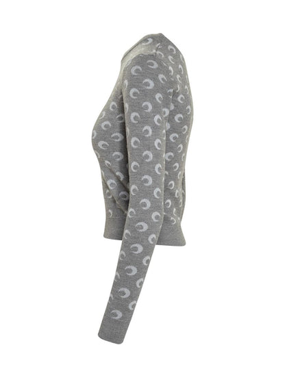 Marine Serre – Grauer Slim-Fit-Pullover mit Mond-Print von Marine Serre