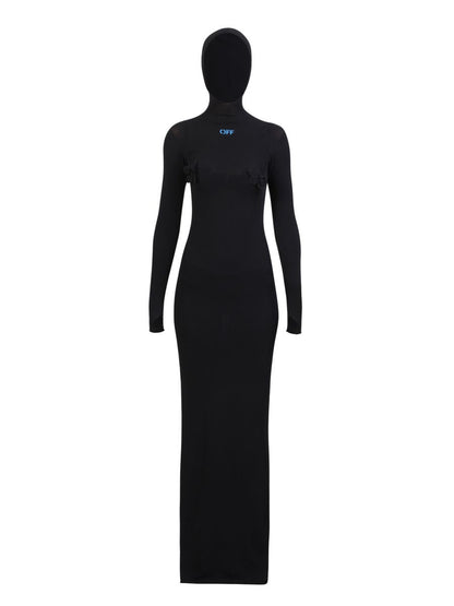 Off-White langes Kleid mit hohem Kragen