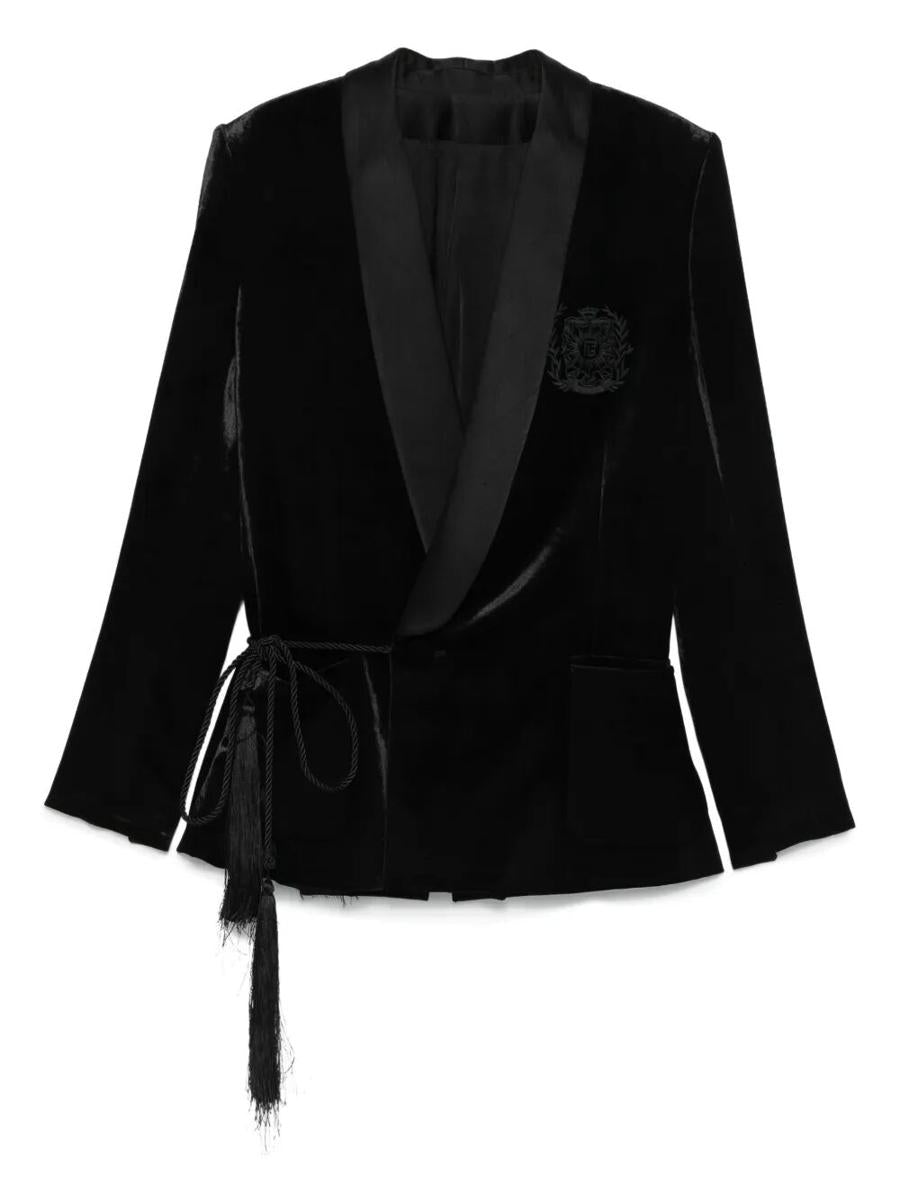 Balmain – Jacke aus Samt und Satin mit seitlichem Gürtel und Quaste