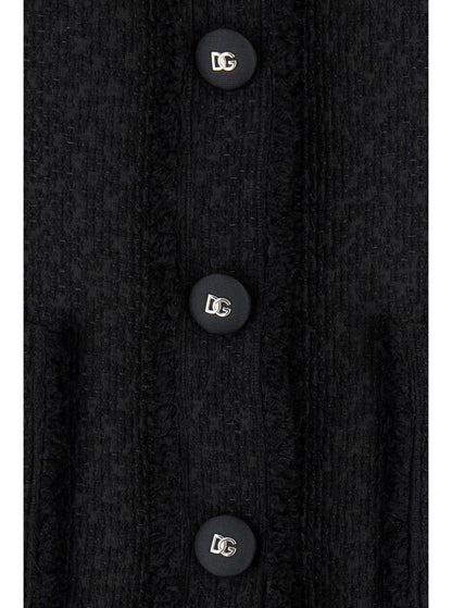 Schwarze einreihige Jacke mit Markenknopf aus Tweed für Damen