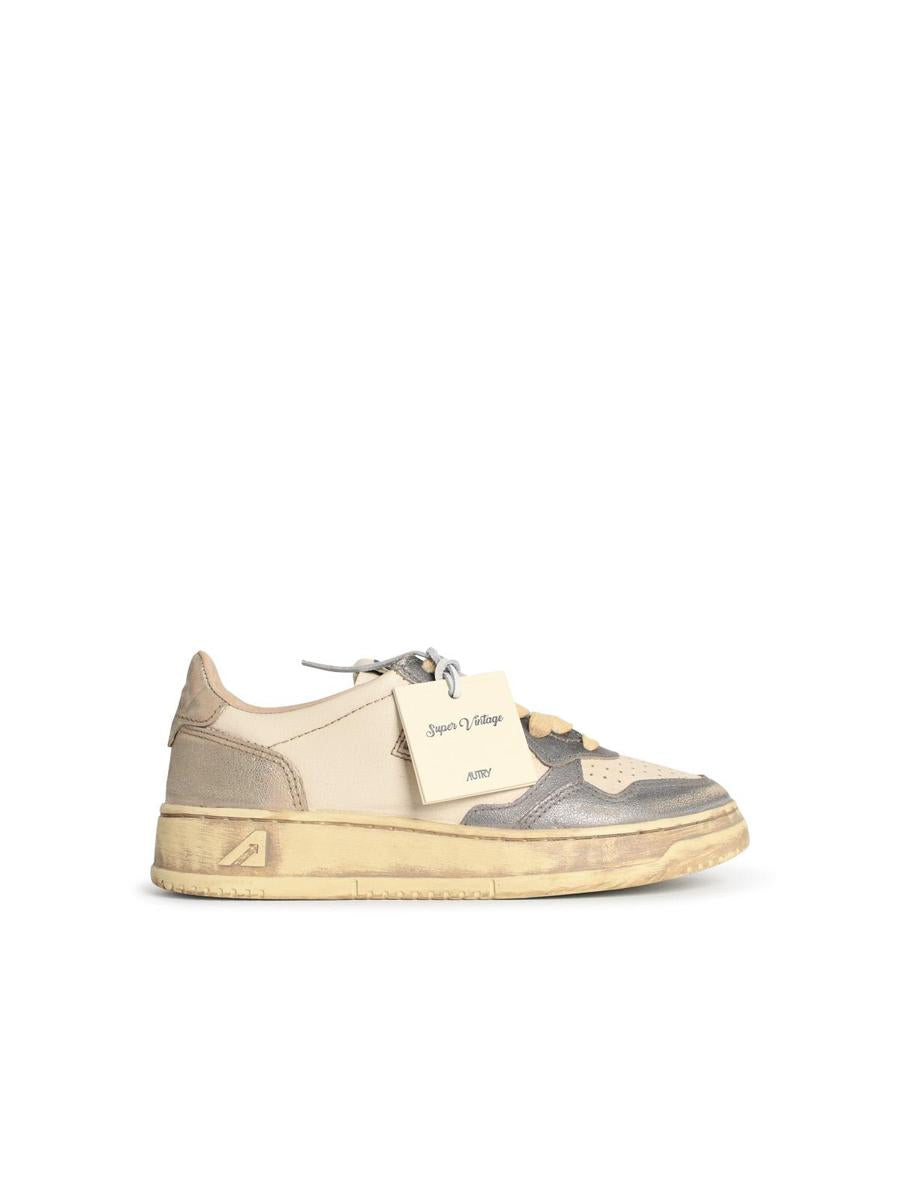 Autry „Super Vintage“ Ledersneaker in Silber und Platin