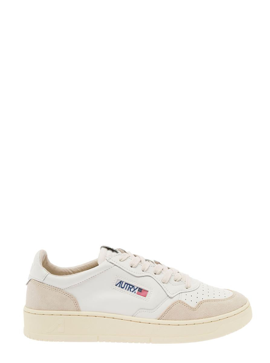 Weiße Low-Top-Sneaker „Medalist“ mit beigen Wildlederdetails aus Leder für Herren