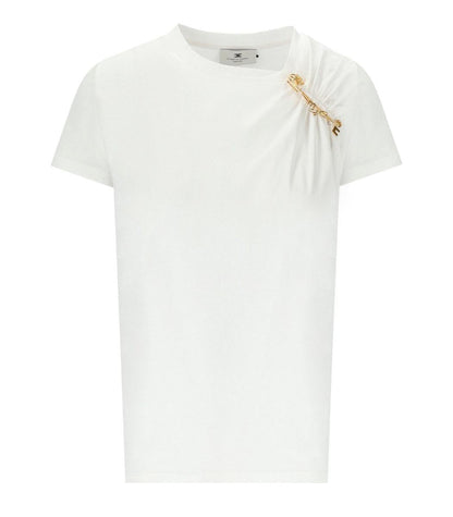 Elisabetta Franchi – Weißes T-Shirt mit Brosche