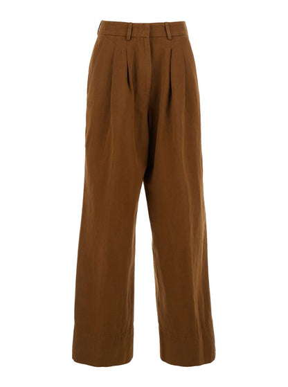 Braune Hose „Frankie“ mit Gürtelschlaufen aus Baumwoll-Leinen-Mix für Damen