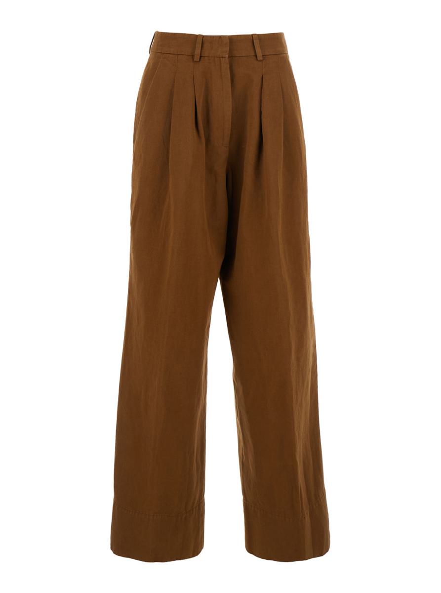 Braune Hose „Frankie“ mit Gürtelschlaufen aus Baumwoll-Leinen-Mix für Damen