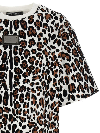 Dolce &amp; Gabbana – T-Shirt mit Animalprint und Logo-Plakette