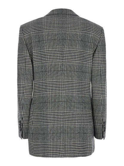 Graue einreihige Jacke mit Revers aus Wolle und Kaschmir für Damen