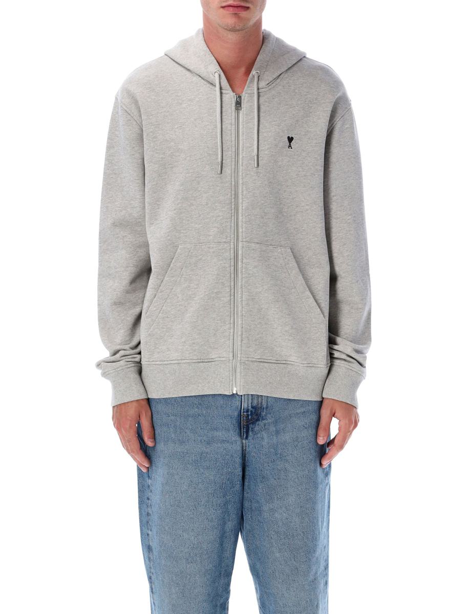 Grauer Baumwoll-De-Coeur-Hoodie von AMI Paris mit Reißverschluss