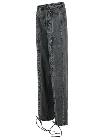 Rotate Birger Christensen – Schwarze Baumwolljeans mit Schnürsenkeln